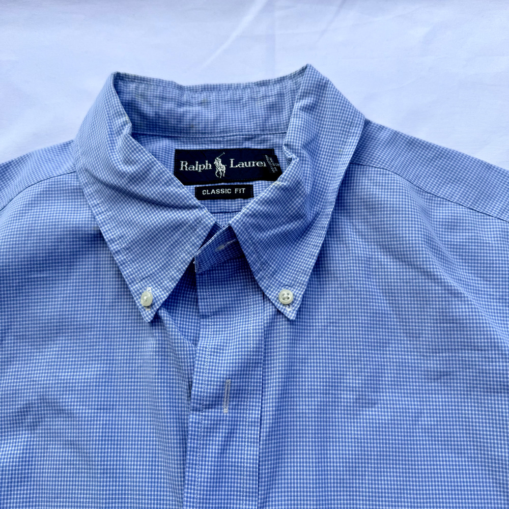 Polo by Ralph Lauren Men's Large Classic Fit Short Sleeve Gingham Blue Shirt